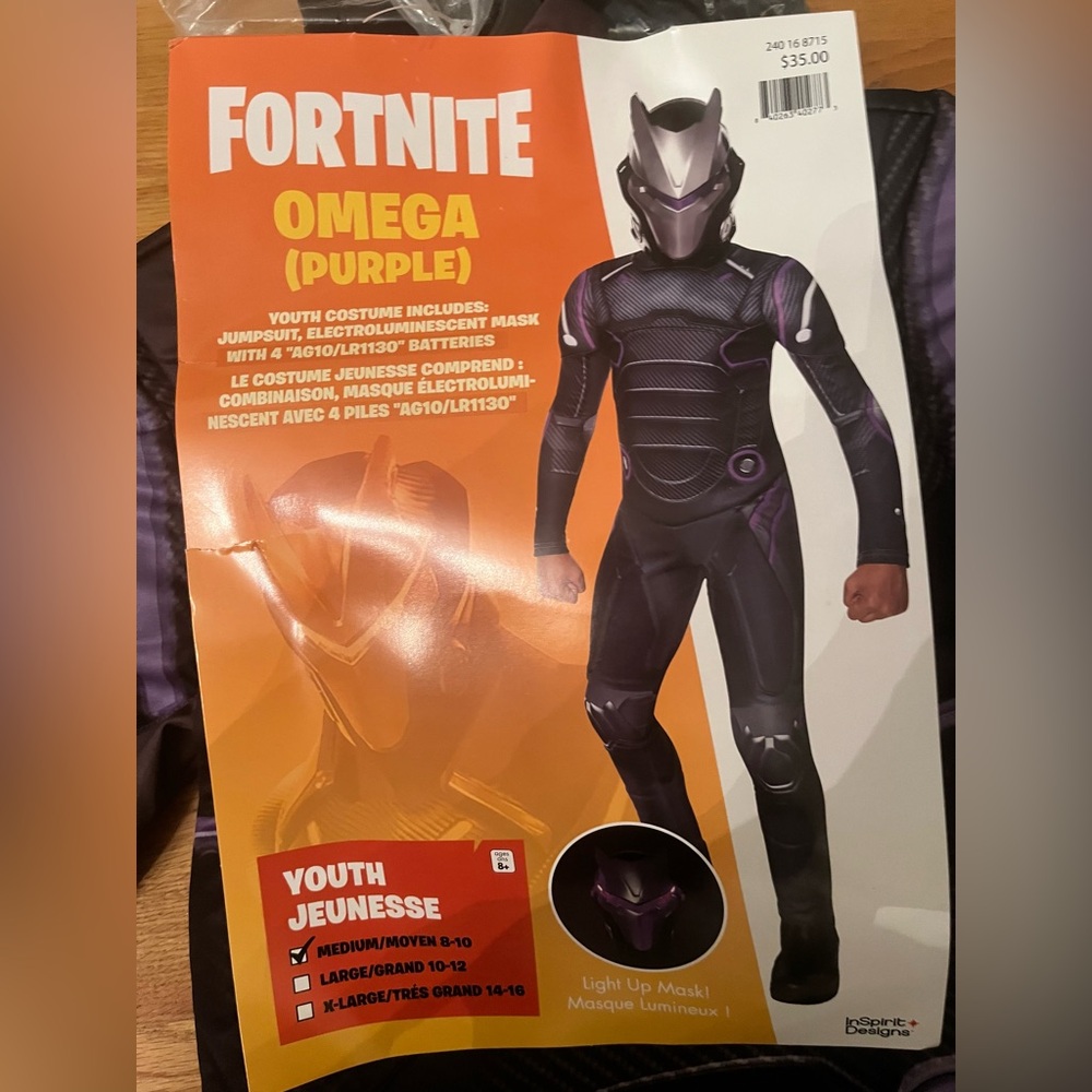 Fortnite omega Purple Kids Halloween Costume with light up mask padded muscles